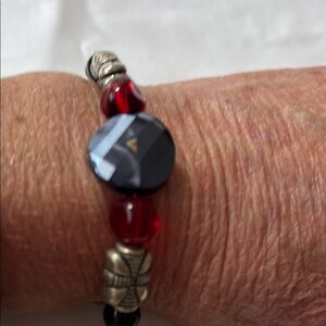 Hand Crafted Red and Silver Geometric Bead Bracelet